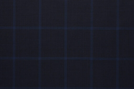 Ткань костюмная, цвет - Тёмно-синий в синюю клетку