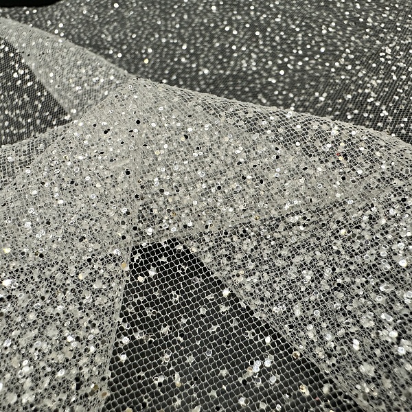 Полиэстер плательный, цвет - Тёплый Белый / Серебро