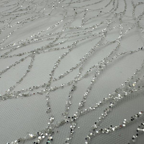 Полиэстер плательный, цвет - Тёплый Белый / Серебро