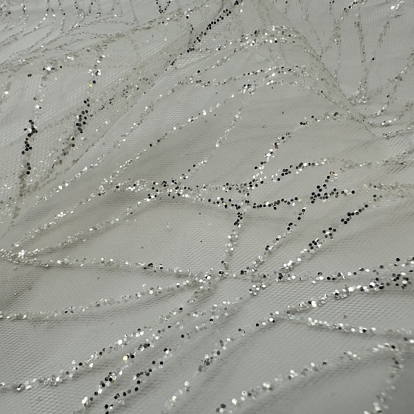 Полиэстер плательный, цвет - Тёплый Белый / Серебро