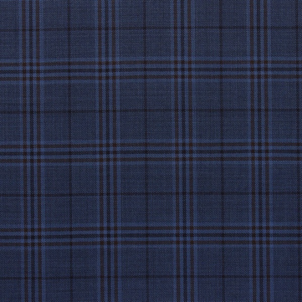 Ткань костюмная, цвет - Голубой в чёрно-коричневую клетку