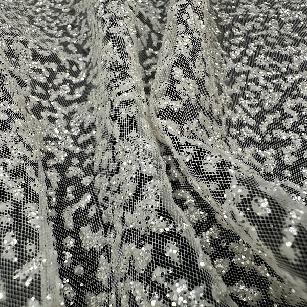 Полиэстер плательный, цвет - Тёплый Белый / Серебро