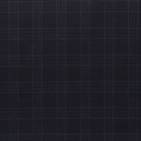 Ткань костюмная, цвет - Тёмно-синий в оранжевую клетку