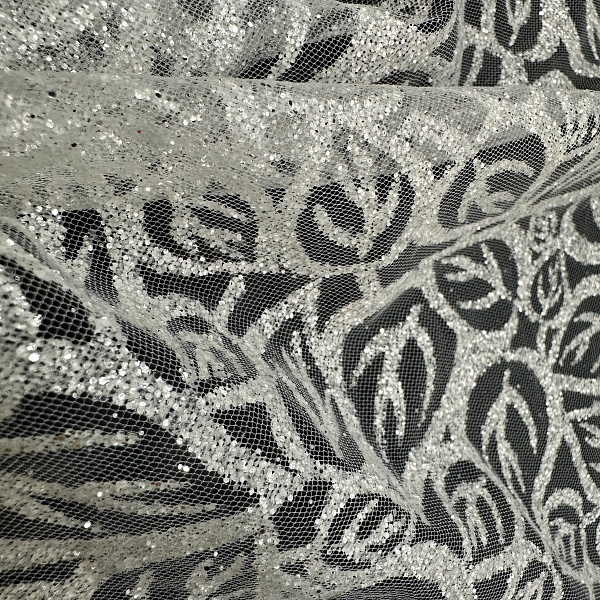 Полиэстер плательный, цвет - Тёплый Белый / Серебро