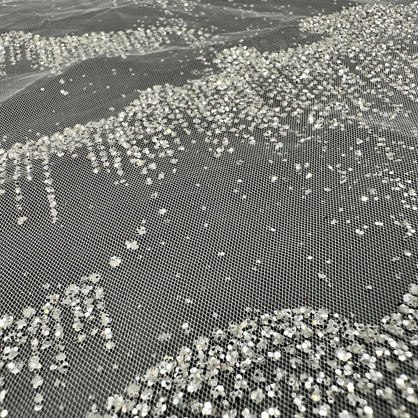 Полиэстер плательный, цвет - Тёплый Белый / Серебро