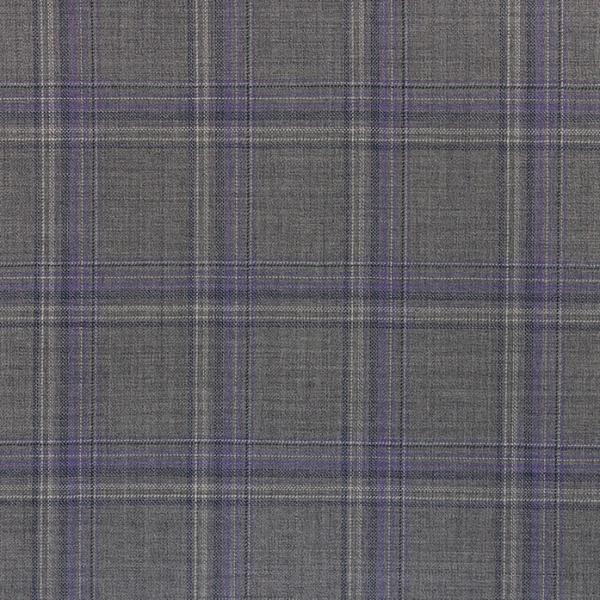 Ткань костюмная, цвет - Серый в фиолетовую клетку
