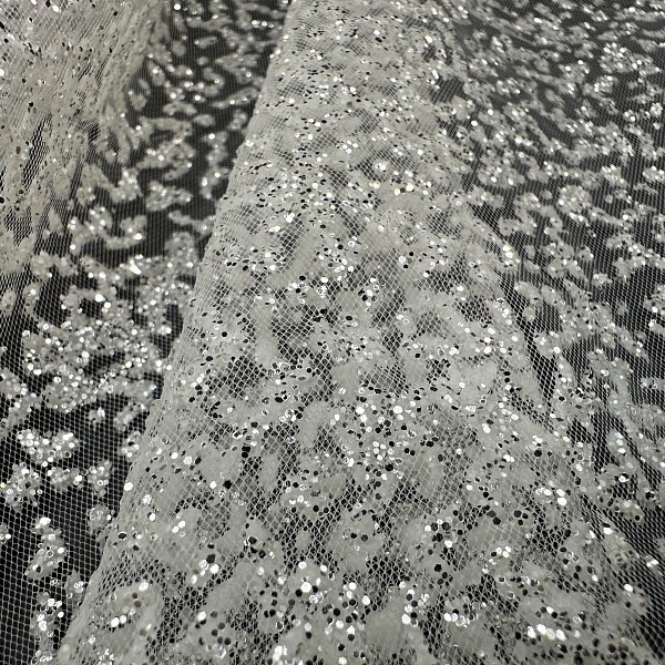 Полиэстер плательный, цвет - Тёплый Белый / Серебро